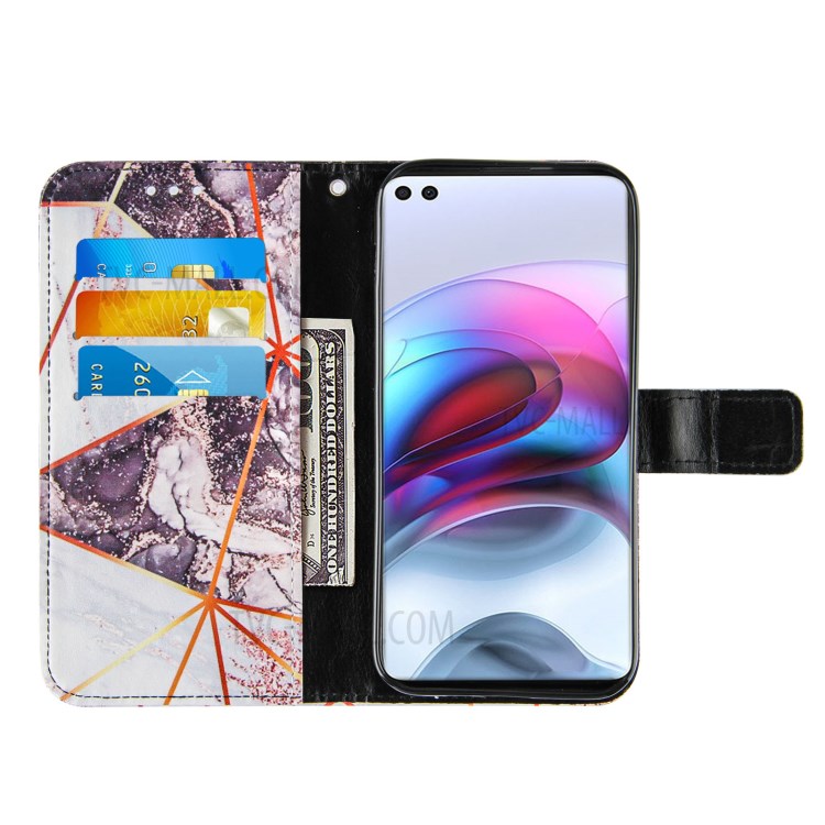 Marble Splicing Pattern Printing Leather Stand Case Wallet Design Cover for Motorola Edge S/Moto G100 - Black/White-5