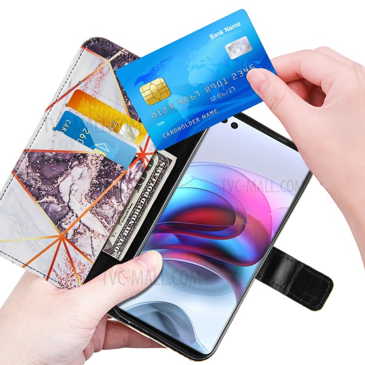 Marble Splicing Pattern Printing Leather Stand Case Wallet Design Cover for Motorola Edge S/Moto G100 - Black/White-6