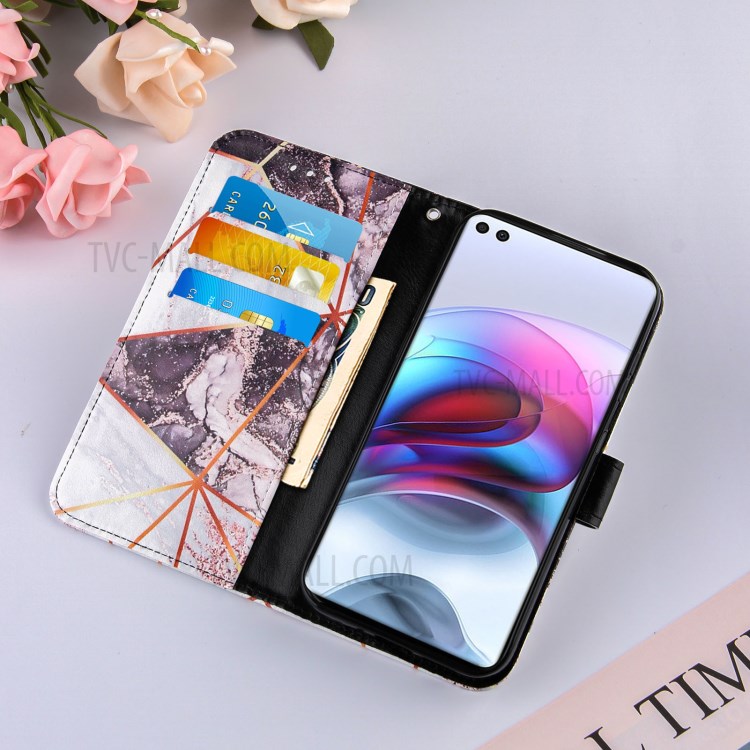 Marble Splicing Pattern Printing Leather Stand Case Wallet Design Cover for Motorola Edge S/Moto G100 - Black/White-7