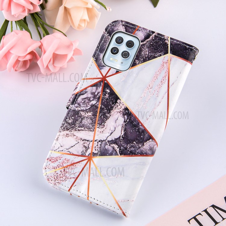Marble Splicing Pattern Printing Leather Stand Case Wallet Design Cover for Motorola Edge S/Moto G100 - Black/White-9