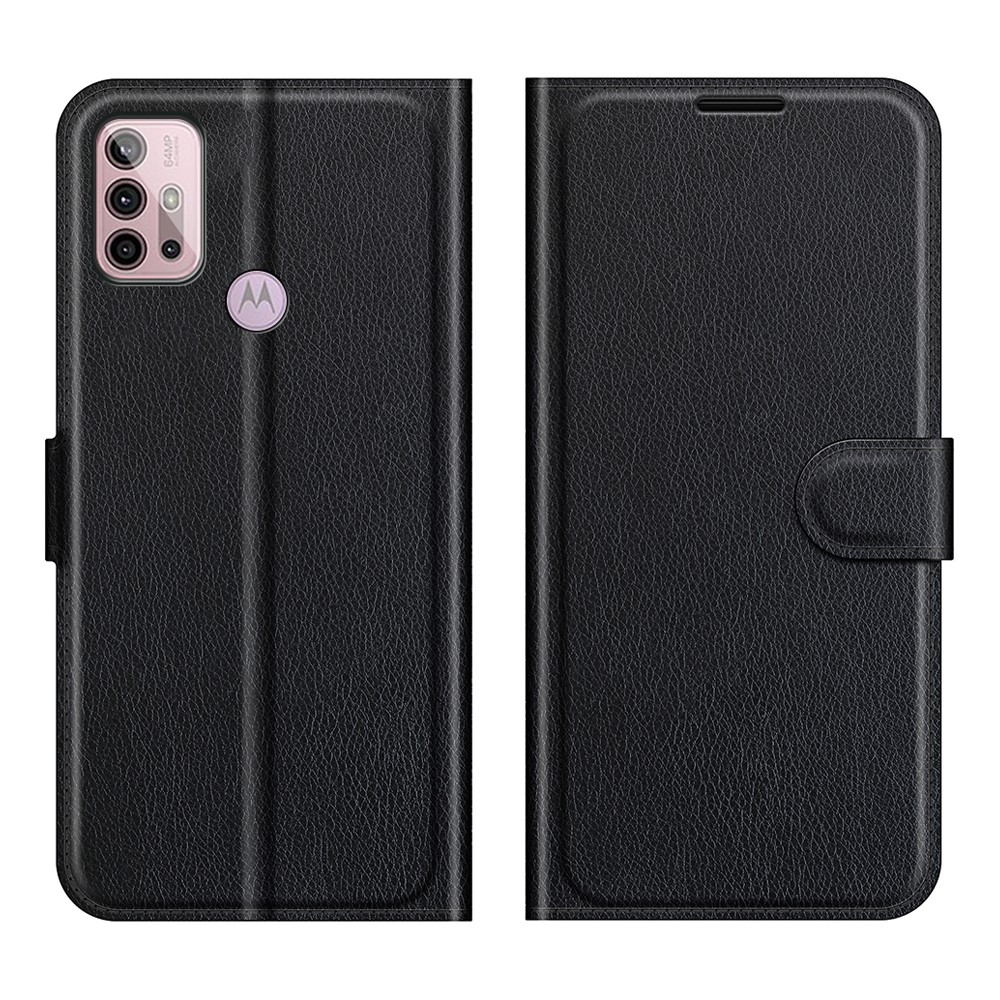 Litchi Texture Folio Flip Wallet Leather Phone Case with Stand for Motorola Moto G10/G30 - Black-1