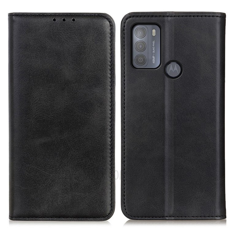 Magnetic Closure Split Leather Wallet Stand Cover for Motorola Moto G50 - Black-1