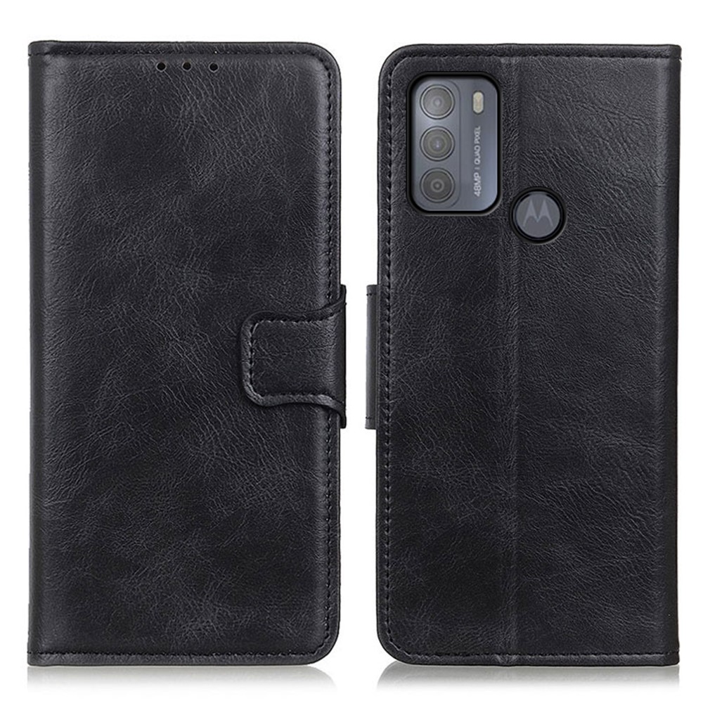 Wallet Stand Design Crazy Horse PU Leather Protector Cover for Motorola Moto G50 - Black-1