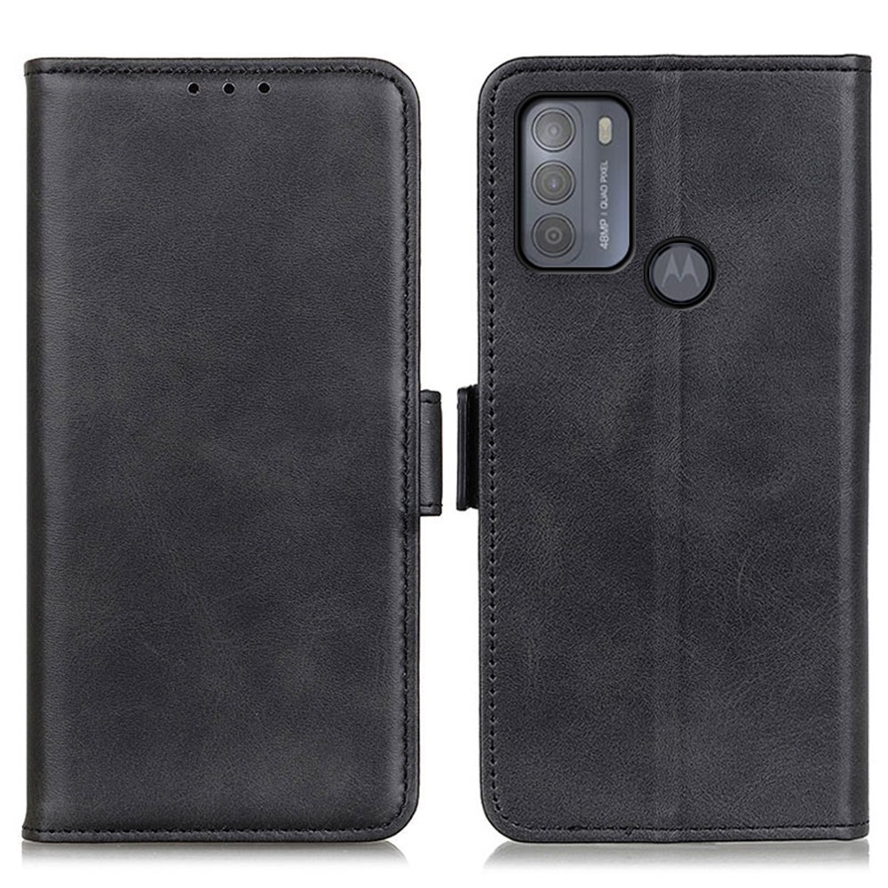 For Motorola Moto G50 Magnetic Double Clasp Leather Wallet Case - Black-1