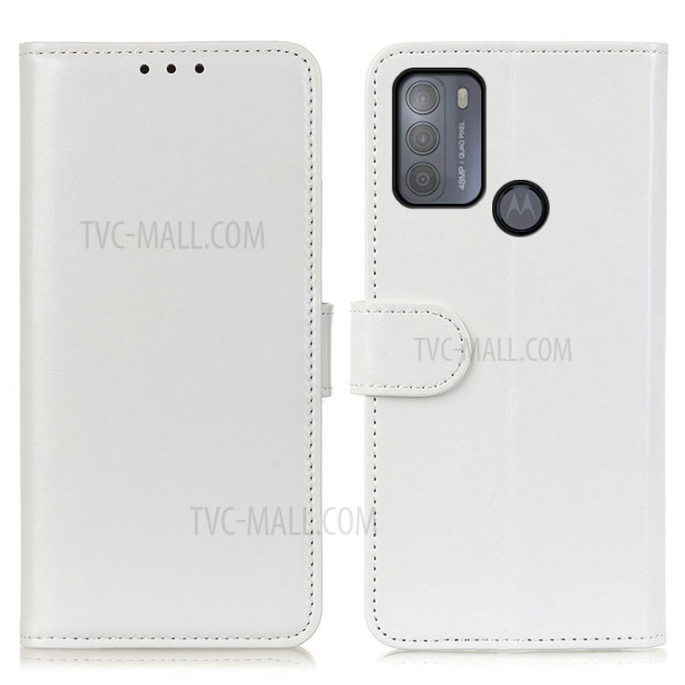Crazy Horse Texture Wallet Stand Leather Phone Casing for Motorola Moto G50 - White-1