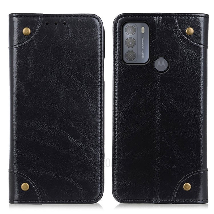 Auto-Absorbed Leather Phone Stand Case for Motorola Moto G50 - Black-1