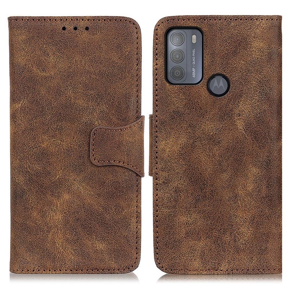 Vintage Style Split Leather Wallet Stand Design Phone Case Shell for Motorola Moto G50 - Brown-1