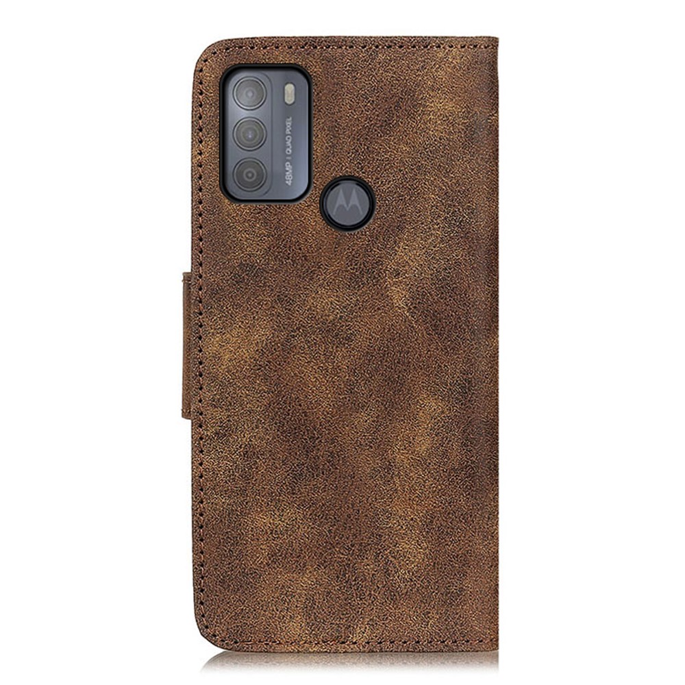 Vintage Style Split Leather Wallet Stand Design Phone Case Shell for Motorola Moto G50 - Brown-3