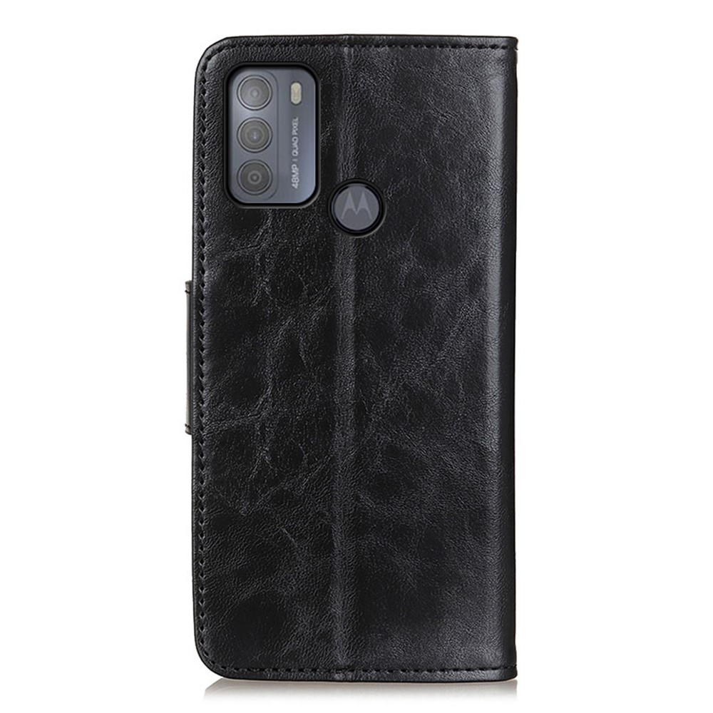 Crazy Horse Skin Wallet Stand Leather Shell with Strap for Motorola Moto G50 - Black-3