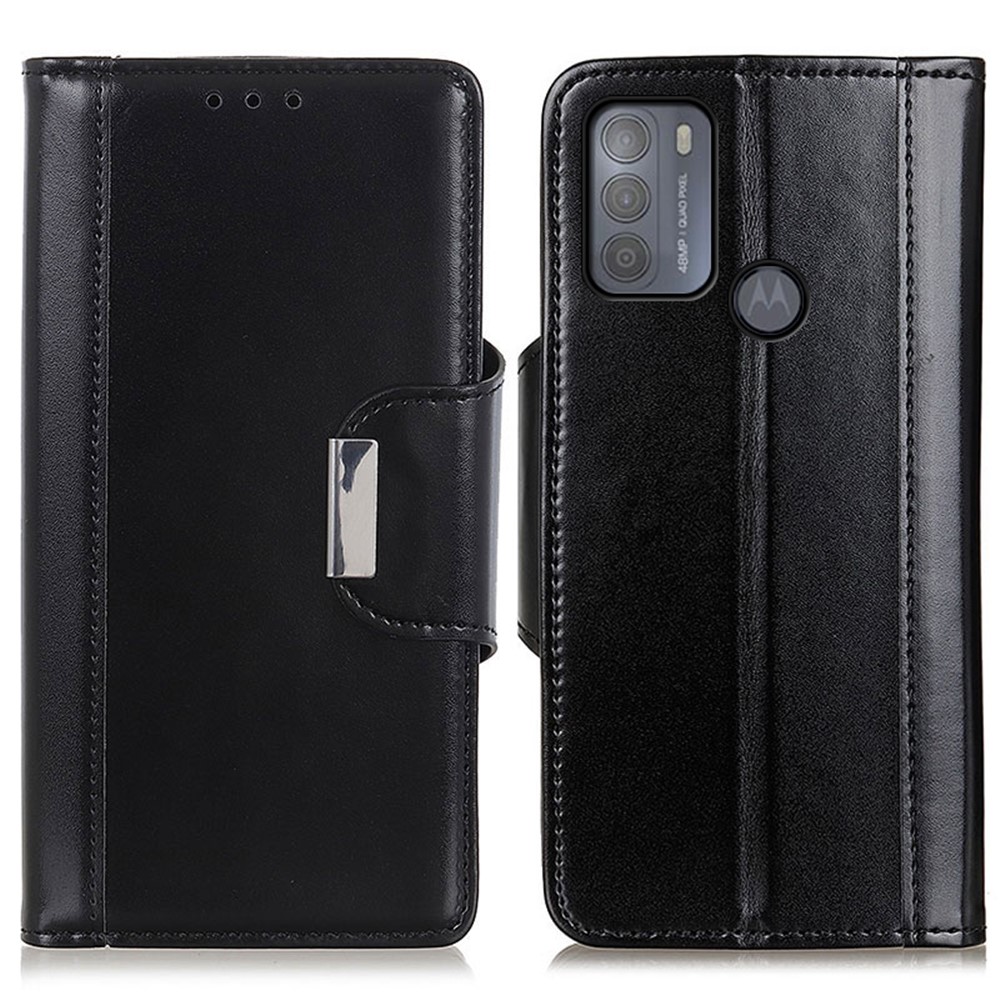 PU Leather Protective Case Shell with Stand Design for Motorola Moto G50 - Black-1