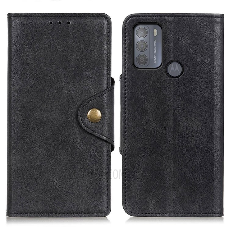 Brass Buckle PU Leather Mobile Phone Case for Motorola Moto G50 - Black-1