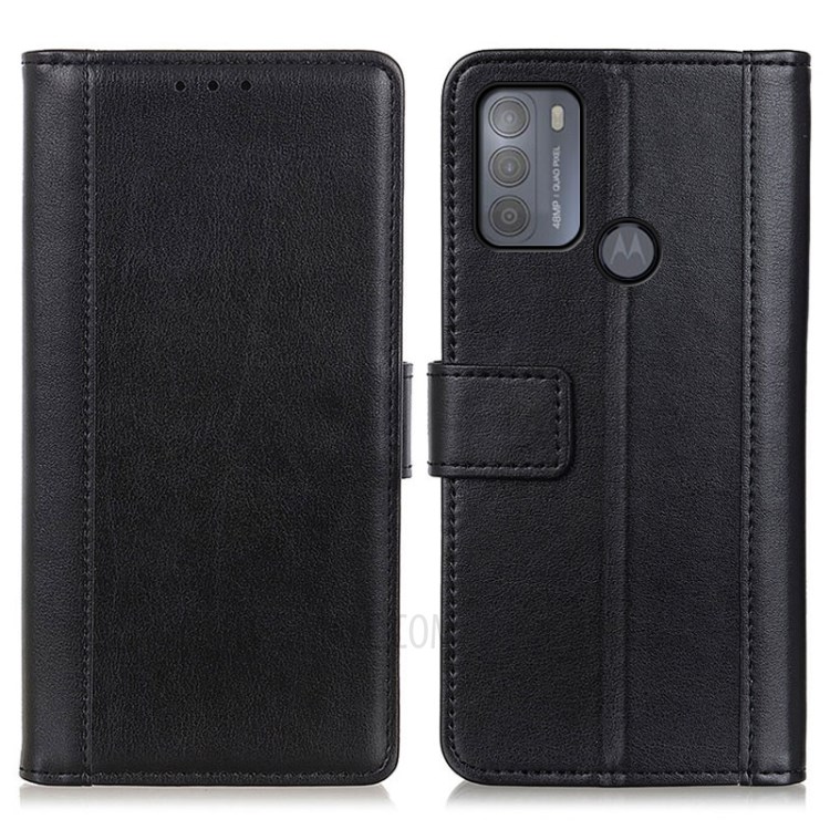 Leather Wallet Phone Stand Cover Case for Motorola Moto G50 - Black-1