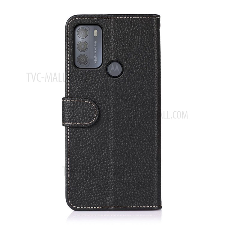 KHAZNEH for Motorola Moto G50 Wallet Design Litchi Texture Top Layer Genuine Leather Shell Cell Phone Stand Case - Black-3