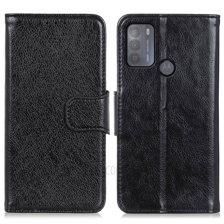Nappa Texture Split Leather Wallet Shell Case for Motorola Moto G50 - Black-1