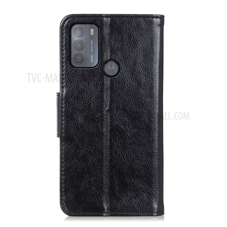 Nappa Texture Split Leather Wallet Shell Case for Motorola Moto G50 - Black-3
