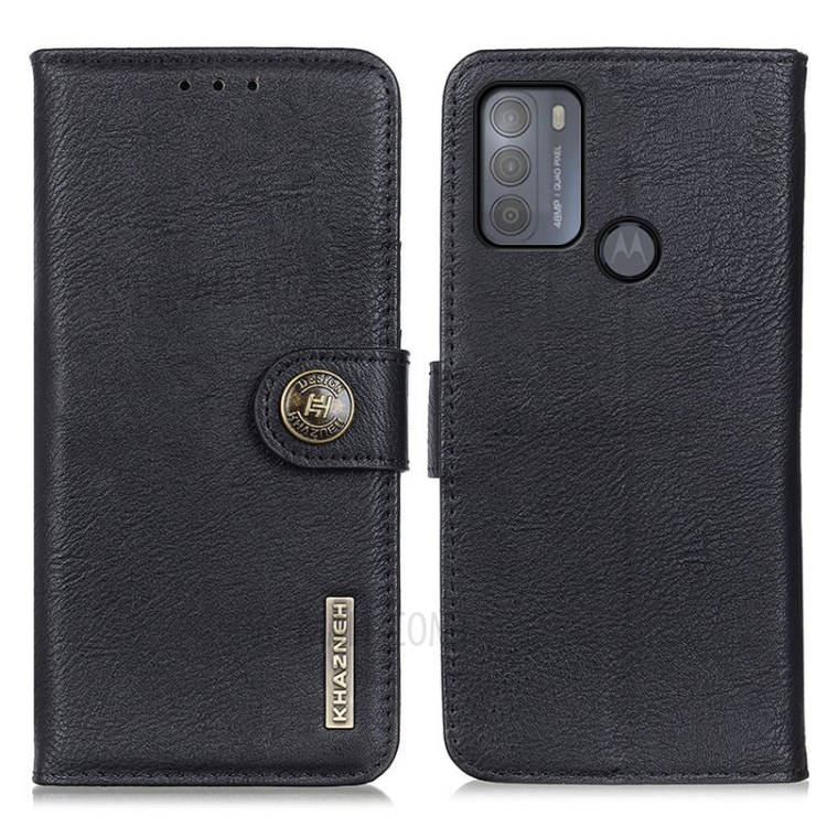 KHAZNEH Magnetic Clasp PU Leather Phone Shell Wallet Case for Motorola Moto G50 - Black-1