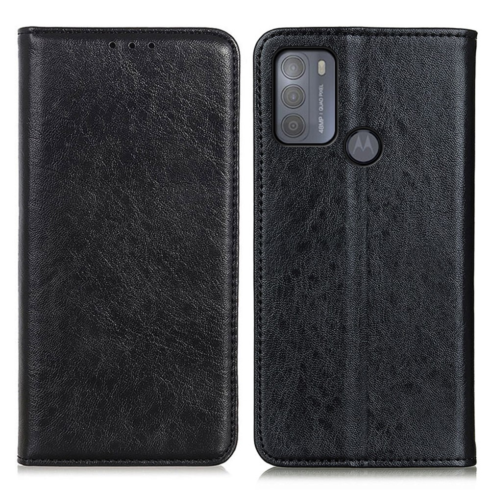 Auto-absorbed Design Crazy Horse Texture Wallet Stand PU Leather Phone Shell Case for Motorola Moto G50 - Black-1