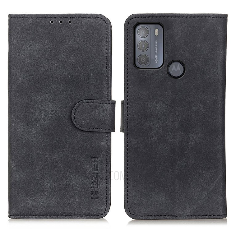 KHAZNEH Wallet Design Retro Grain Style PU Leather Case with Stand for Motorola Moto G50 - Black-1