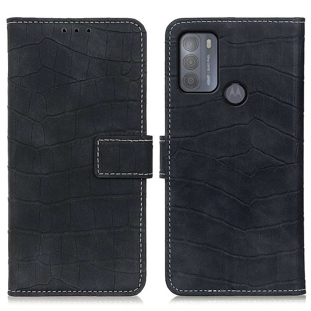 Crocodile Surface PU Leather + TPU Phone Case Wallet Stand Shell for Motorola Moto G50 - Black-1