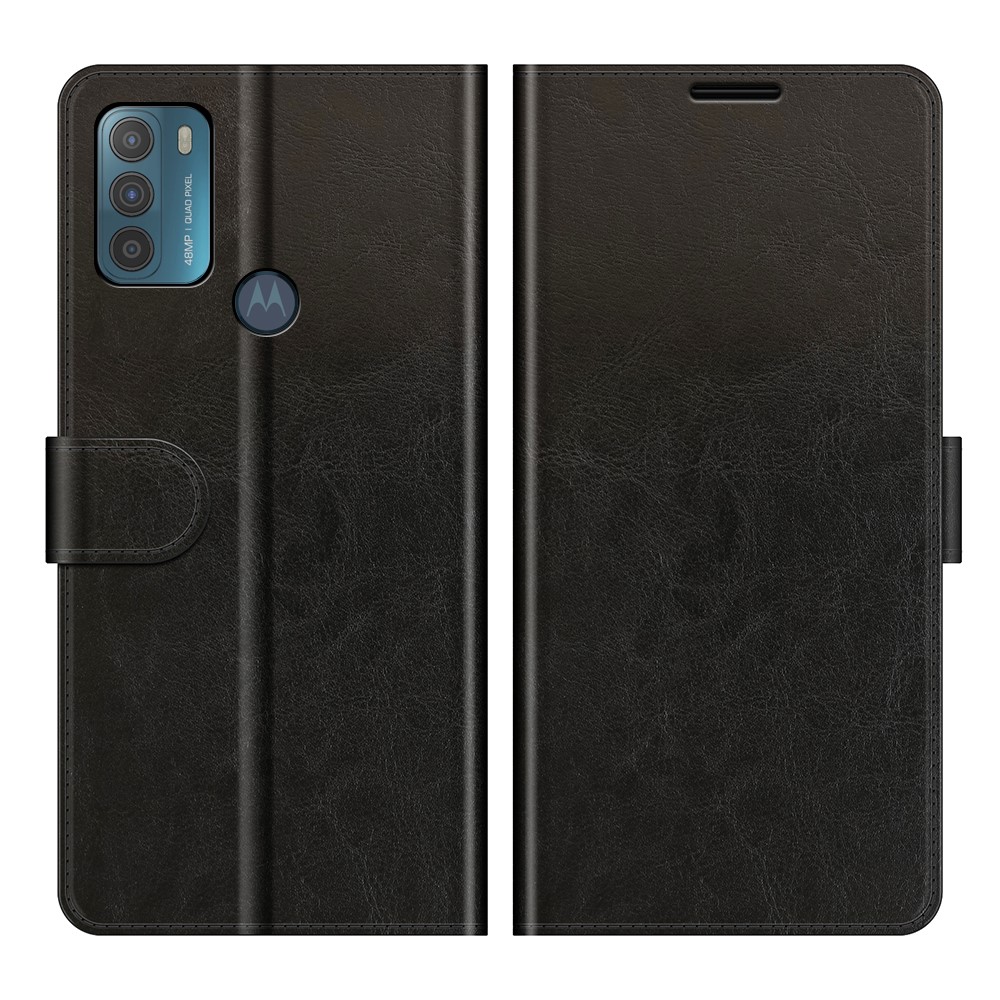 Crazy Horse Leather Wallet Stand Case for Motorola Moto G50 - Black-1