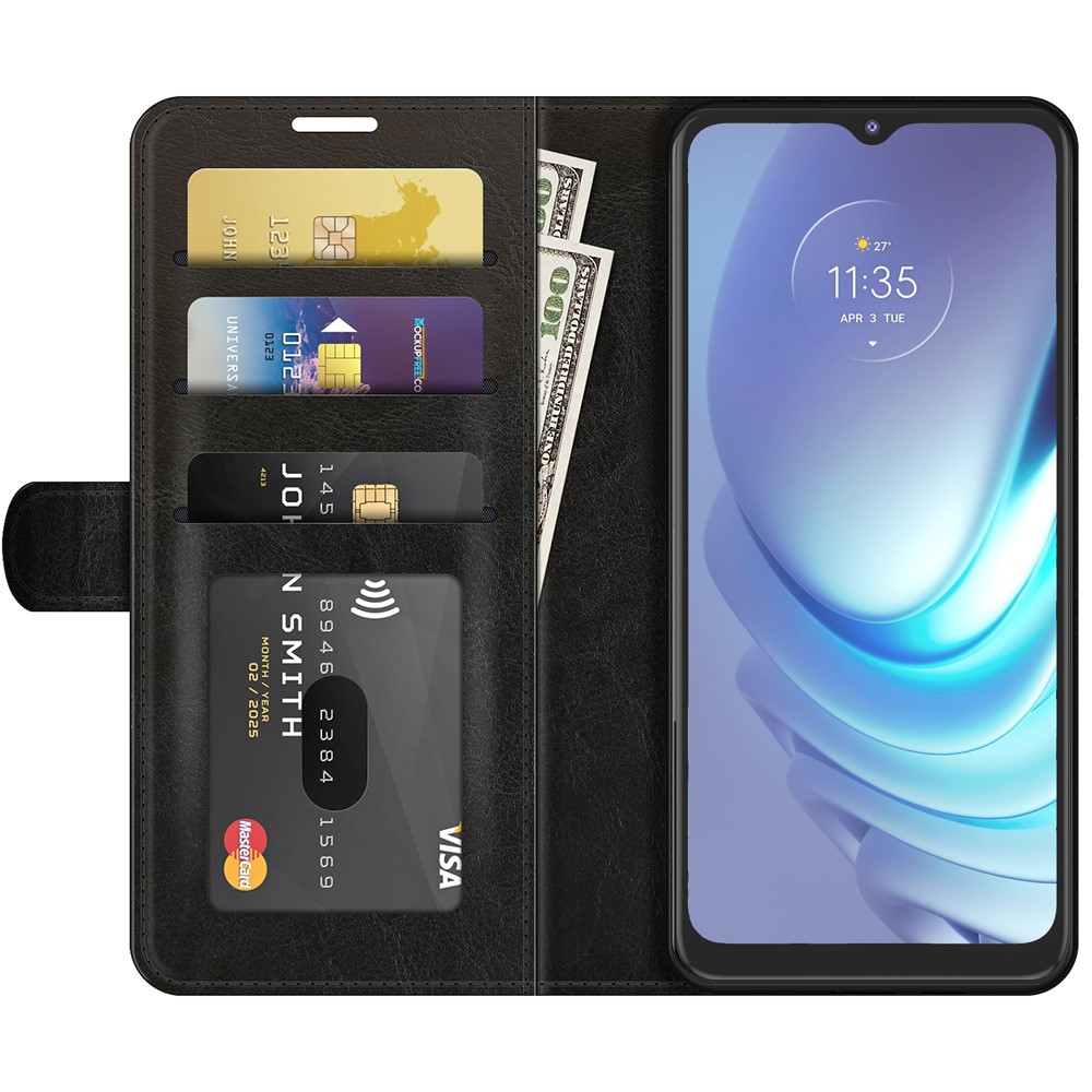 Crazy Horse Leather Wallet Stand Case for Motorola Moto G50 - Black-2