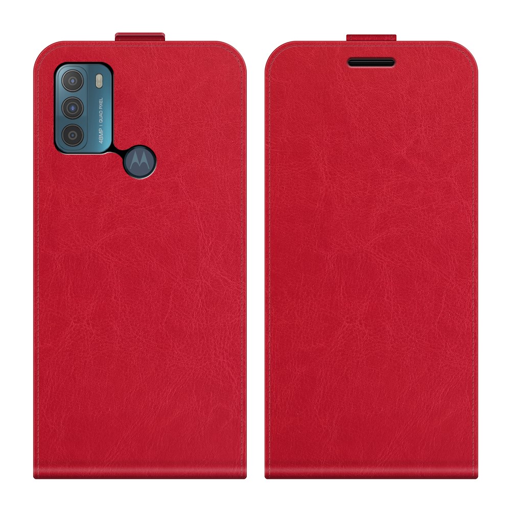 Crazy Horse Leather Protector Case Vertical Flip Phone Cover with Card Slot for Motorola Moto G50 - Red-1