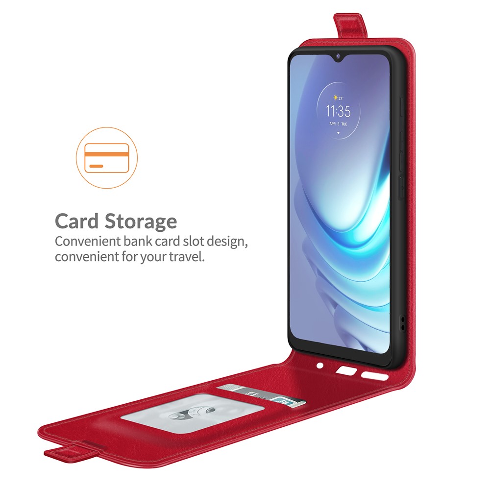 Crazy Horse Leather Protector Case Vertical Flip Phone Cover with Card Slot for Motorola Moto G50 - Red-3