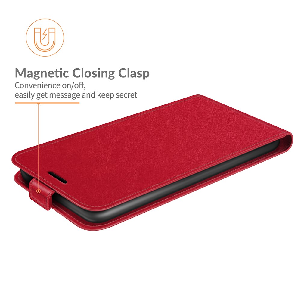 Crazy Horse Leather Protector Case Vertical Flip Phone Cover with Card Slot for Motorola Moto G50 - Red-4