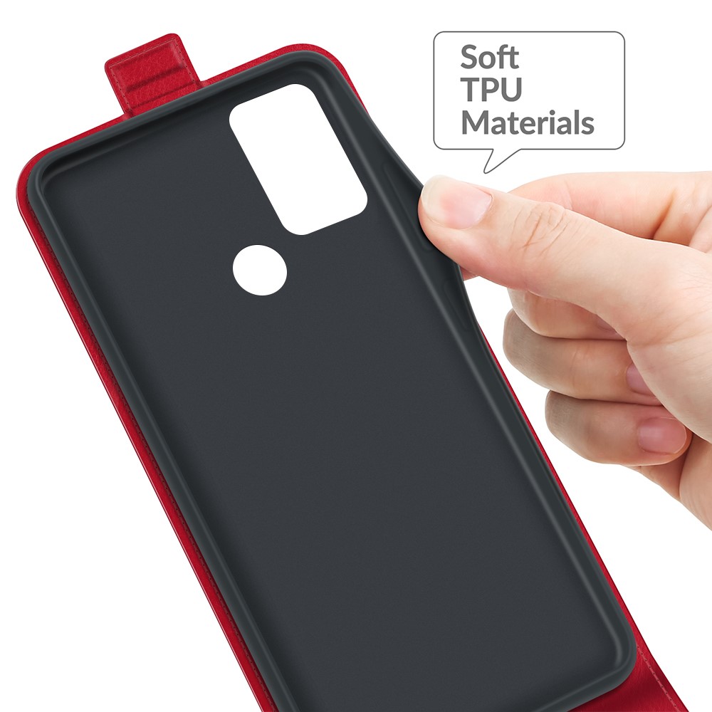 Crazy Horse Leather Protector Case Vertical Flip Phone Cover with Card Slot for Motorola Moto G50 - Red-5
