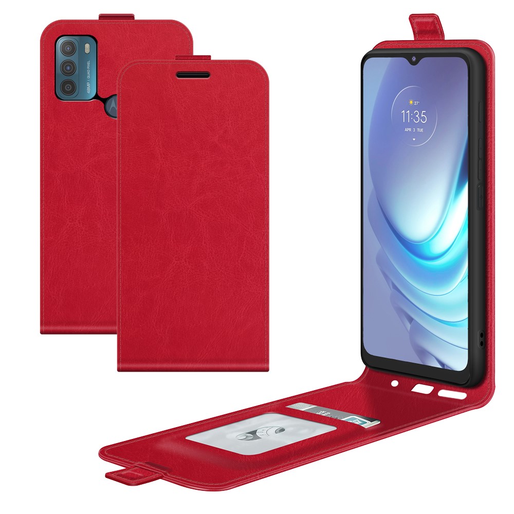 Crazy Horse Leather Protector Case Vertical Flip Phone Cover with Card Slot for Motorola Moto G50 - Red-7