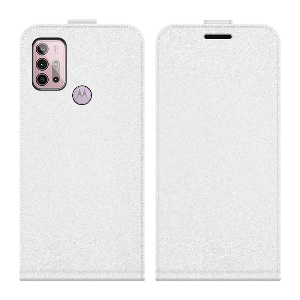 Crazy Horse Leather Protector Case Vertical Flip Phone Cover with Card Slot for Motorola Moto G30 / G10 - White-1