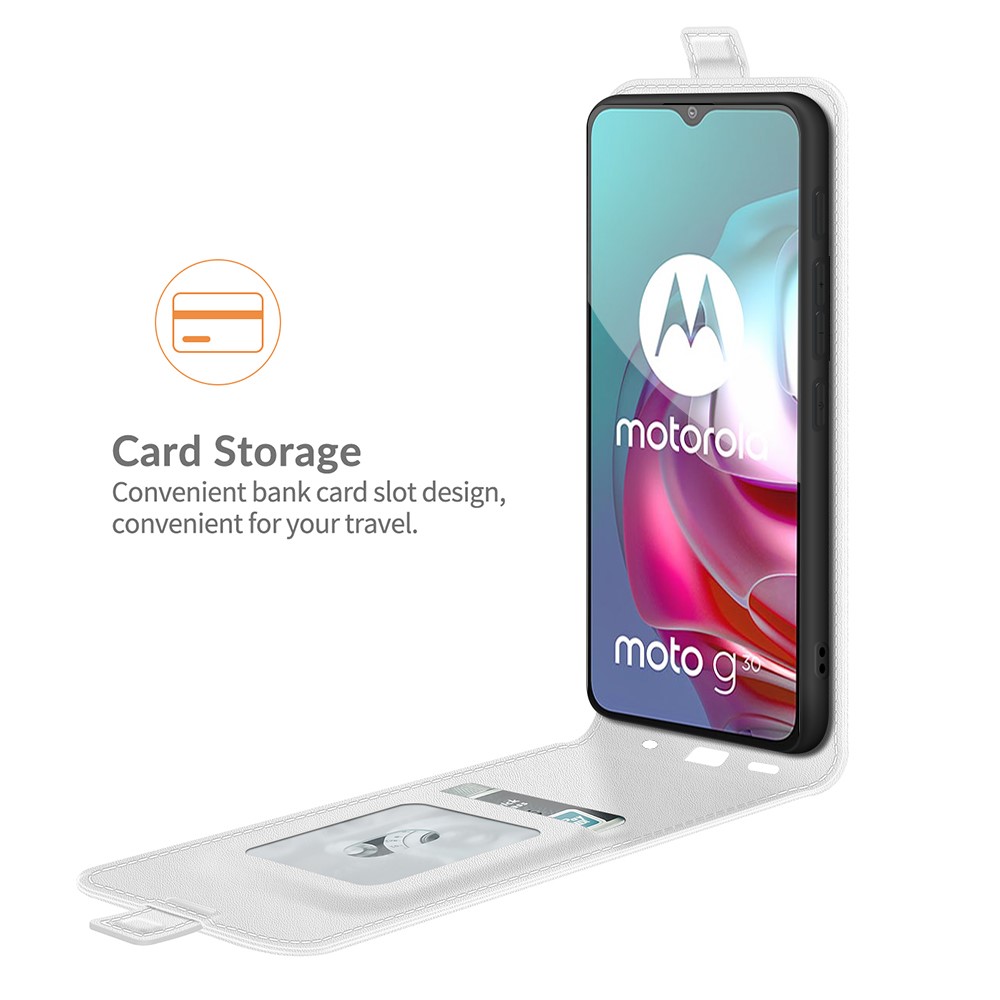 Crazy Horse Leather Protector Case Vertical Flip Phone Cover with Card Slot for Motorola Moto G30 / G10 - White-3
