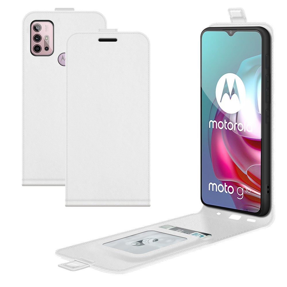 Crazy Horse Leather Protector Case Vertical Flip Phone Cover with Card Slot for Motorola Moto G30 / G10 - White-7