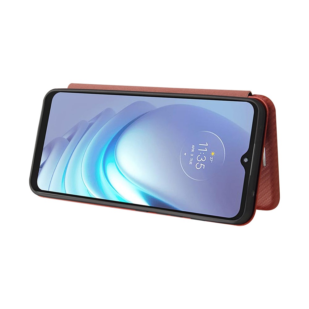 Auto-absorbed Carbon Fiber Texture Shock-proof Leather Case with Card Holder and Ring Strap for Motorola Moto G50 - Orange-3