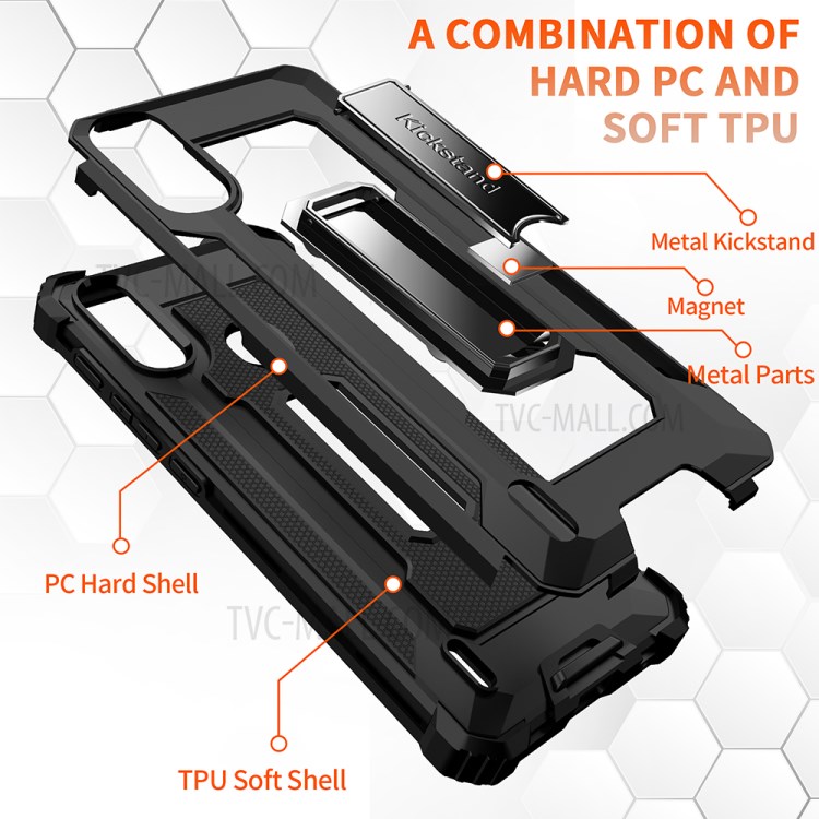 Jazz Series Shock-Resistant Phone PC + TPU Hybrid Cover Case for Motorola Moto E7 Power - Black-4