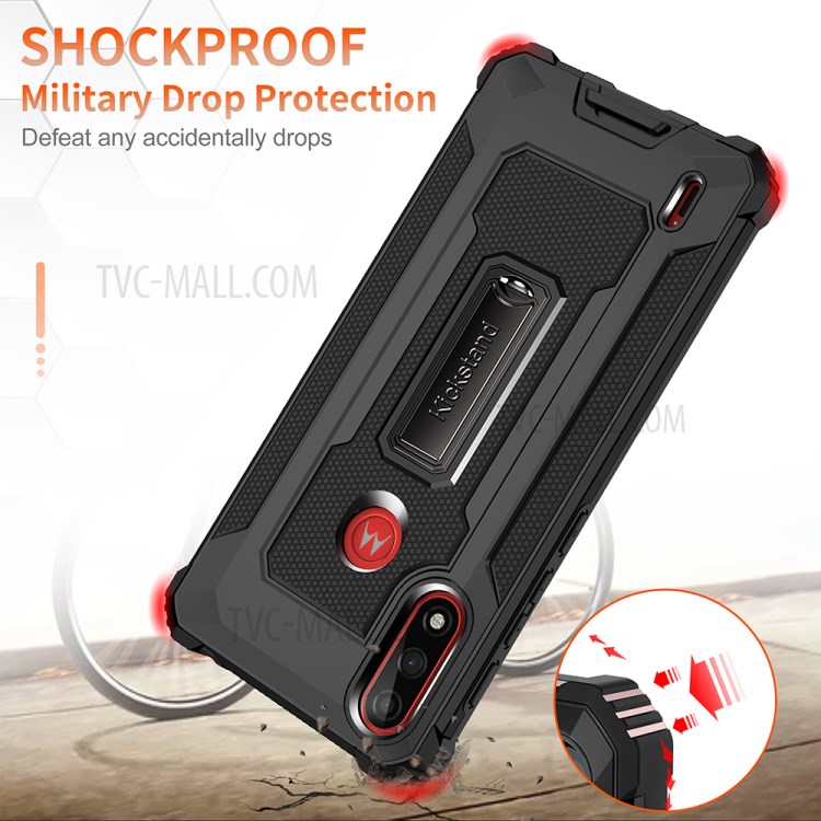Jazz Series Shock-Resistant Phone PC + TPU Hybrid Cover Case for Motorola Moto E7 Power - Black-6