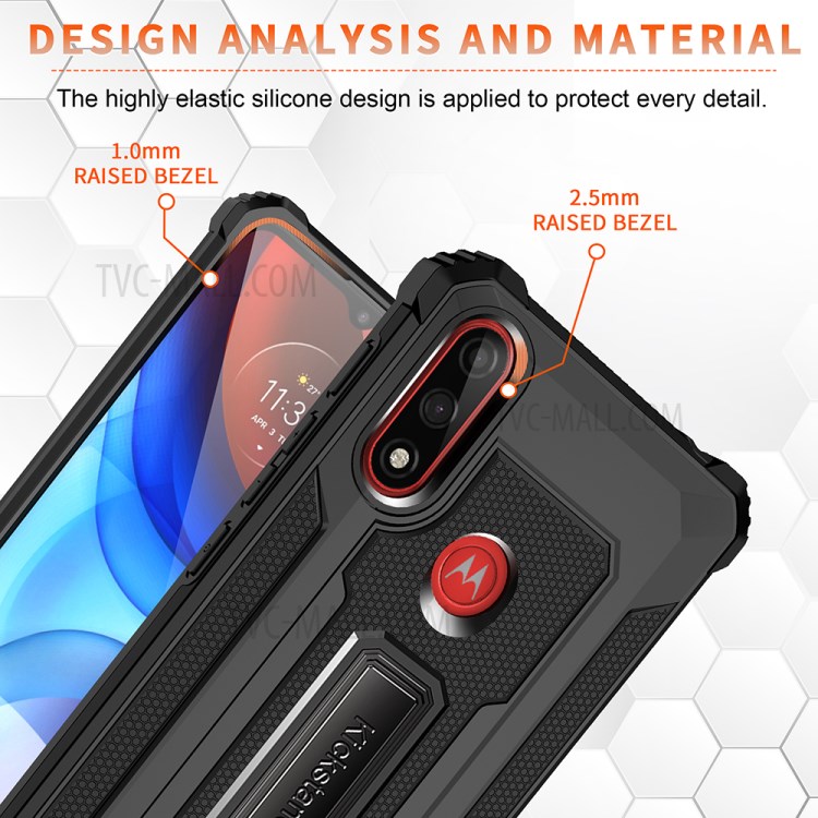 Jazz Series Shock-Resistant Phone PC + TPU Hybrid Cover Case for Motorola Moto E7 Power - Black-7