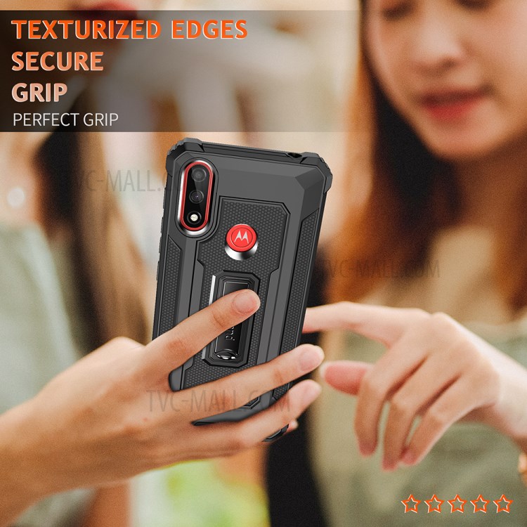 Jazz Series Shock-Resistant Phone PC + TPU Hybrid Cover Case for Motorola Moto E7 Power - Black-8