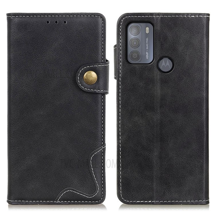 S-shape Textured TPU + PU Leather Wallet Stand Phone Case Shell for Motorola Moto G50 - Black-1