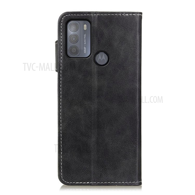S-shape Textured TPU + PU Leather Wallet Stand Phone Case Shell for Motorola Moto G50 - Black-6