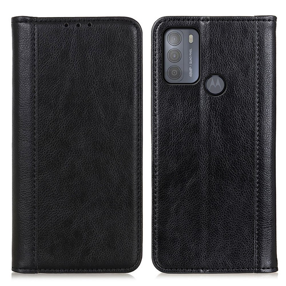 Auto-absorbed Litchi Texture Split Leather Wallet Stand Case Cover for Motorola Moto G50 - Black-1