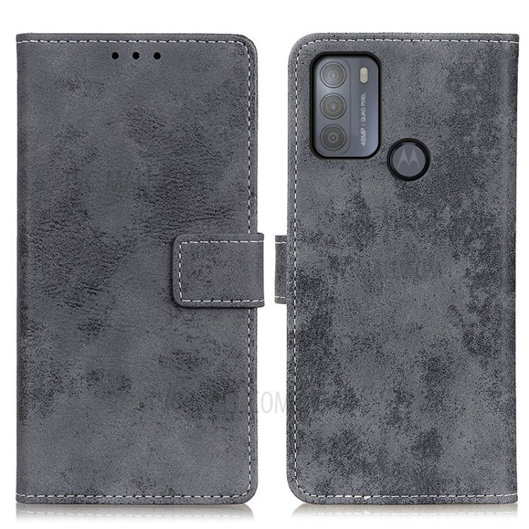 Vintage Style Wallet Leather Stand Case for Motorola Moto G50 - Grey-1