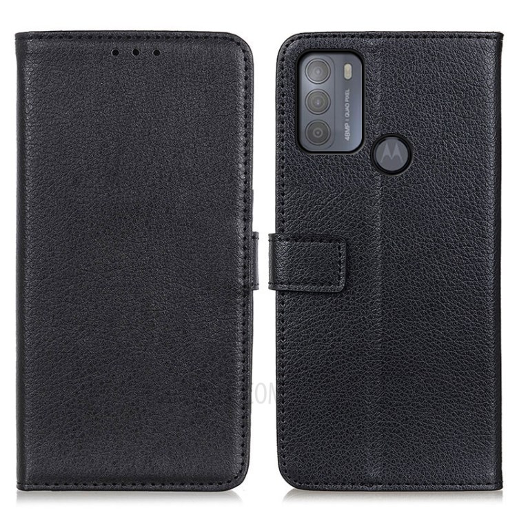 Litchi Skin Magnetic Leather Stand Case for Motorola Moto G50 - Black-1