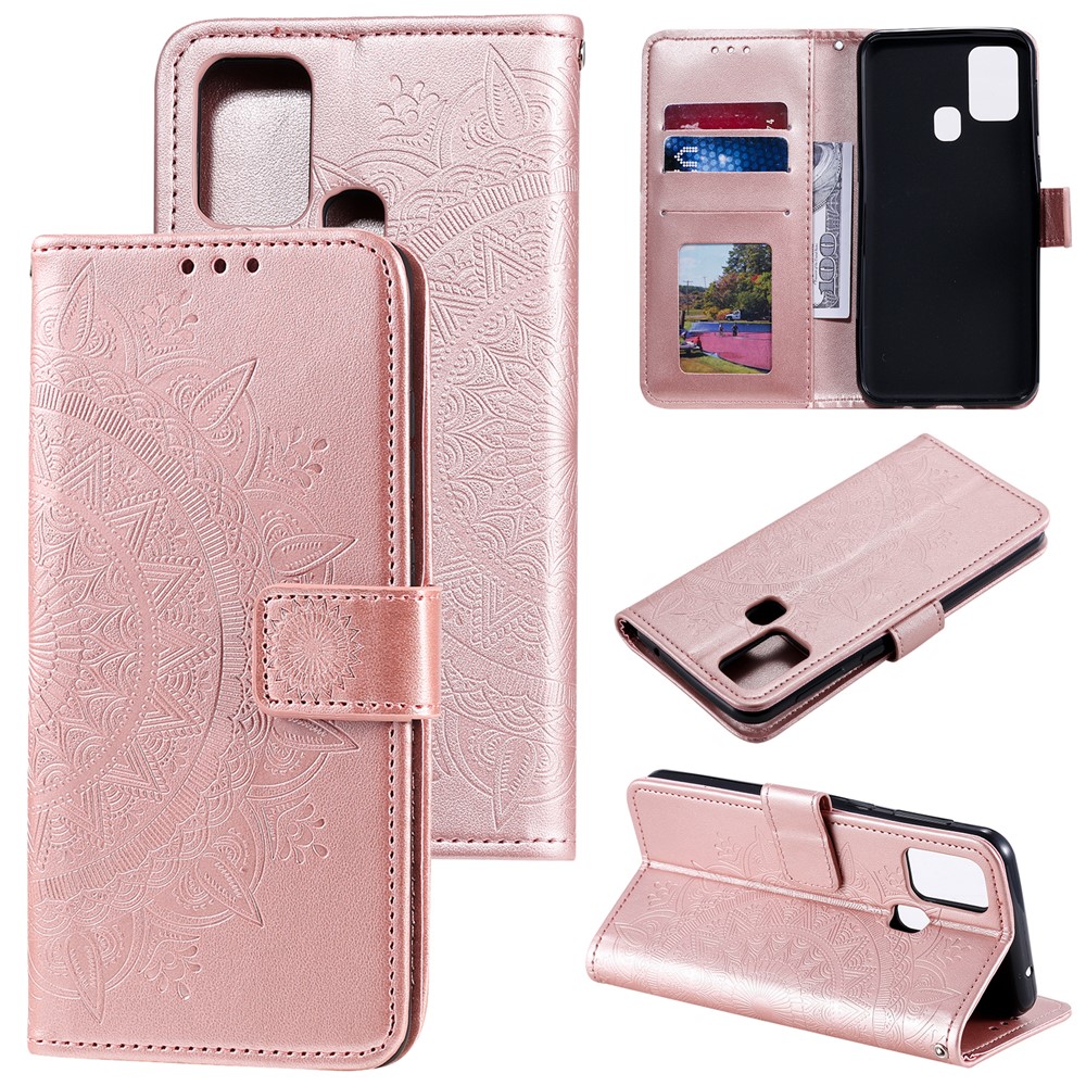 Imprinted Mandala Flower Wallet Leather Case for Motorola Moto G50 - Rose Gold-10
