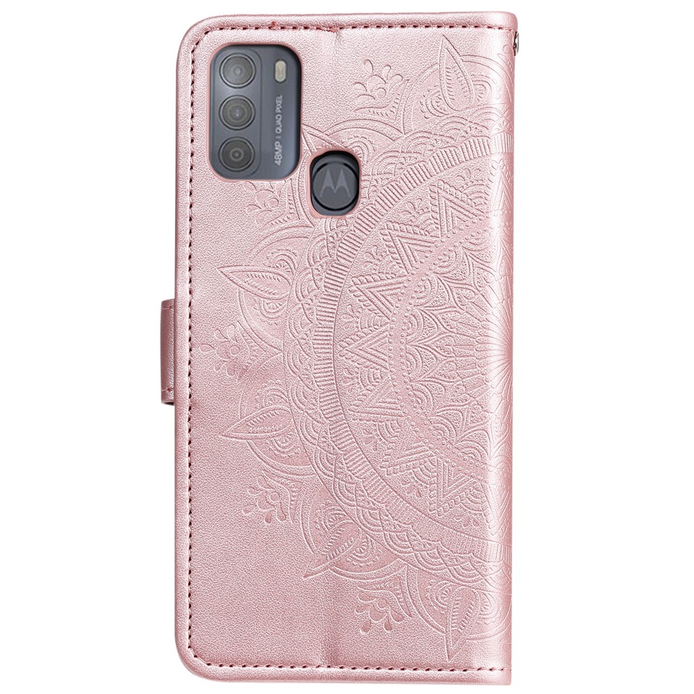 Imprinted Mandala Flower Wallet Leather Case for Motorola Moto G50 - Rose Gold-7
