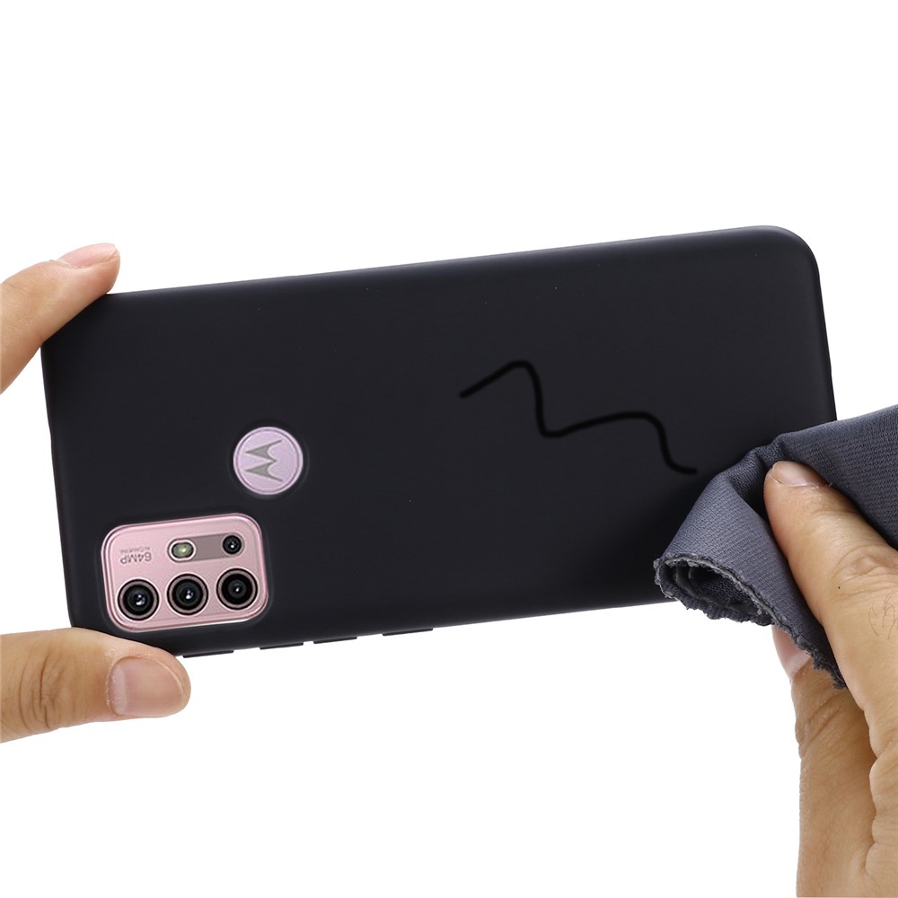 Liquid Silicone Soft Cover Case with Handy Strap for Motorola Moto G30 / G10 - Black-3
