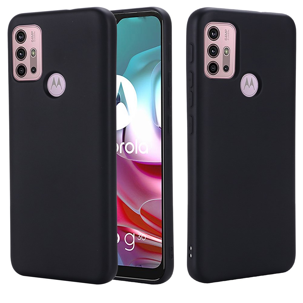 Liquid Silicone Soft Cover Case with Handy Strap for Motorola Moto G30 / G10 - Black-6