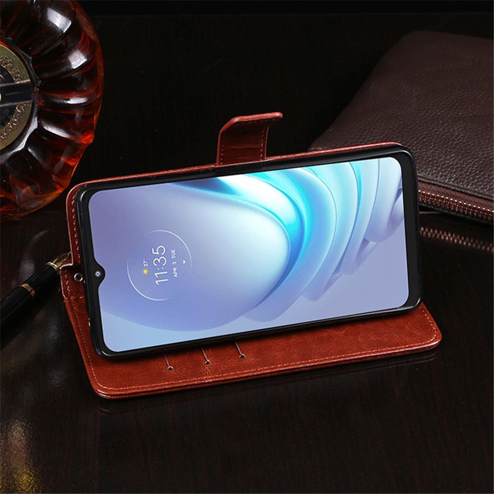IDEWEI Folio Flip Crazy Horse Texture Leather Wallet Mobile Stand Cover Casing for Motorola Moto G50 - Brown-7