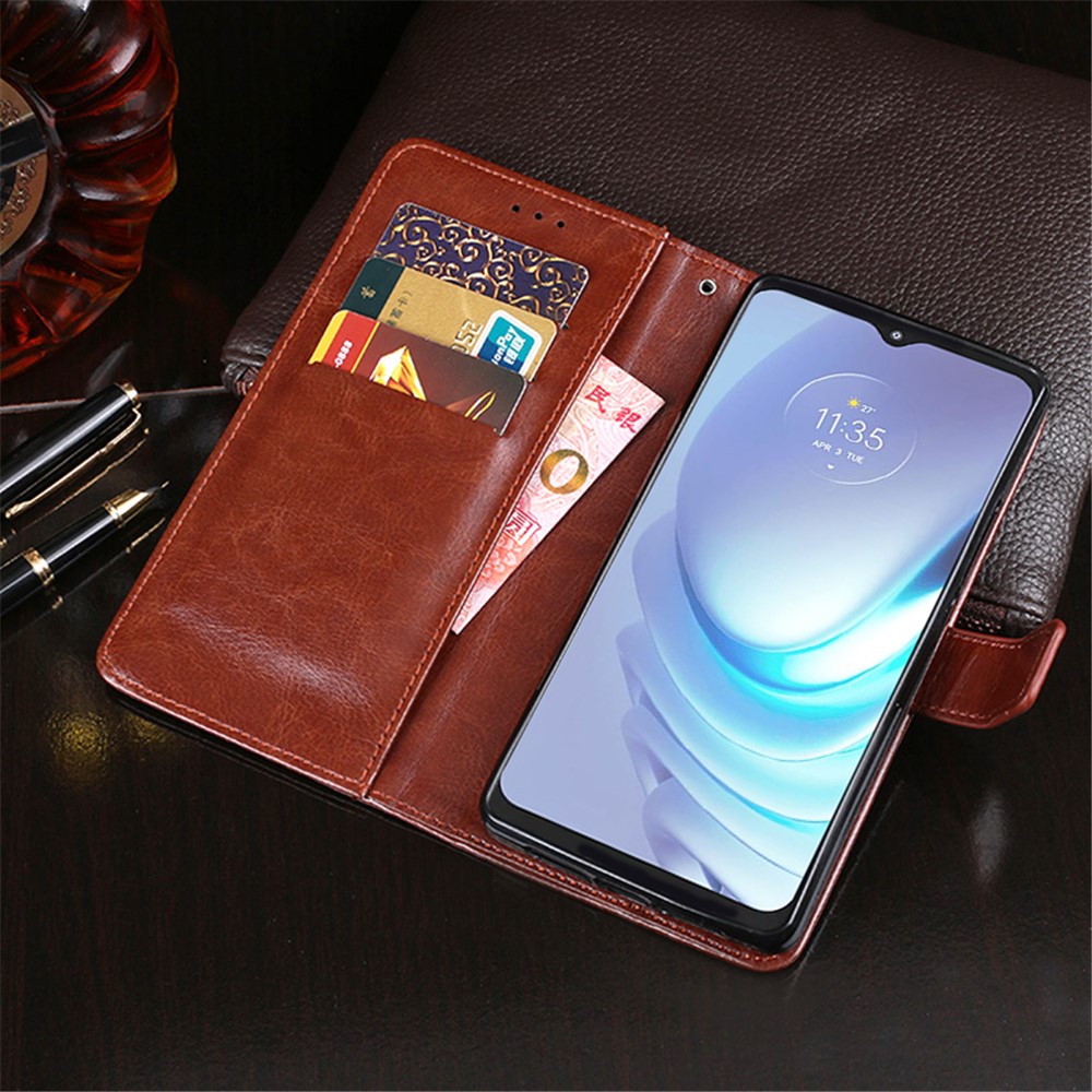 IDEWEI Folio Flip Crazy Horse Texture Leather Wallet Mobile Stand Cover Casing for Motorola Moto G50 - Brown-8