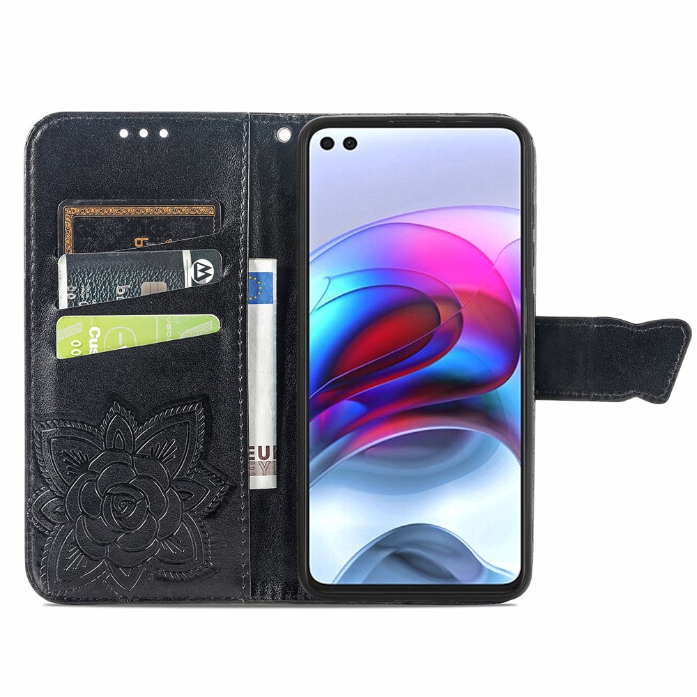 Imprint Big Butterfly Leather Wallet Phone Shell for Motorola Edge S/Moto G100 - Black-10